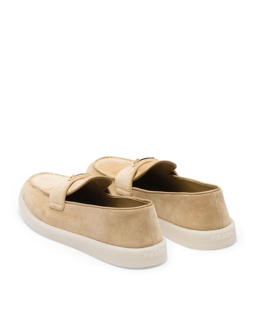 Prada Natural Suede Triangle Loafers