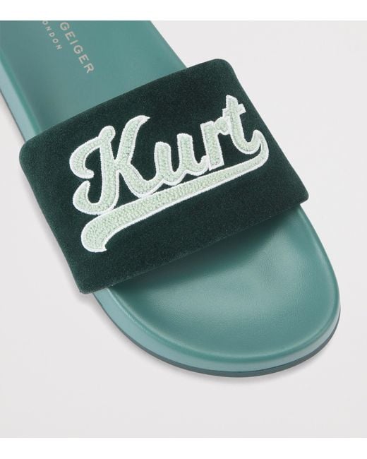 Kurt Geiger Green Suede Script Slides for men
