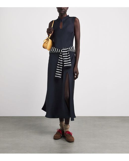 Claudie Pierlot Blue Satin Ruffle Maxi Dress