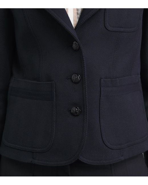 ME+EM Blue Cotton-Blend Herringbone Cropped Jacket