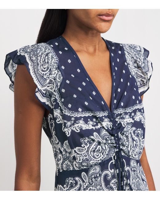 Sandro Blue Satin Bandana Print Mini Dress