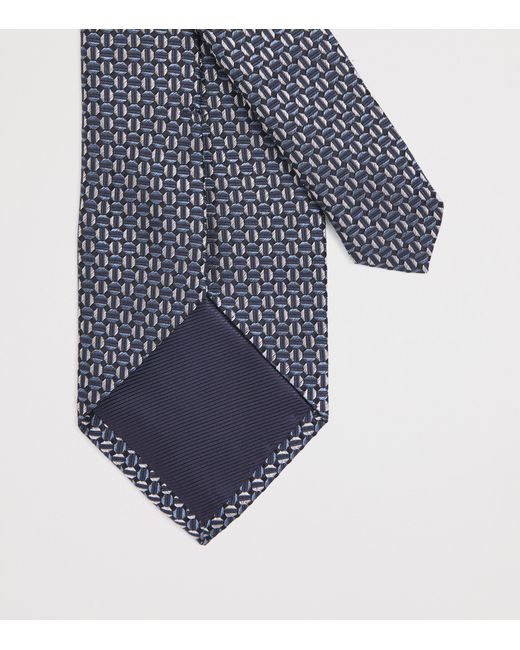 Pal Zileri White Silk Geometric Jacquard Tie for men