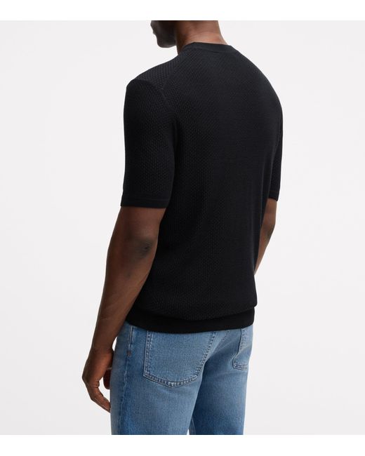 Boss Black Silk Knitted T-Shirt for men