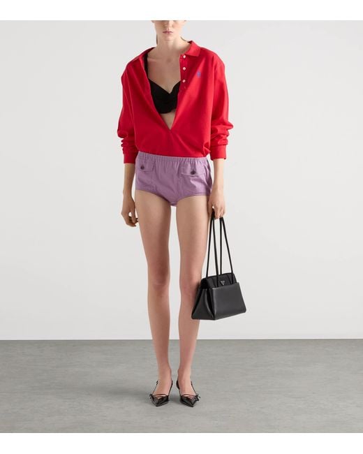Prada Red Cotton Piqué Plunge-Neck Polo Shirt