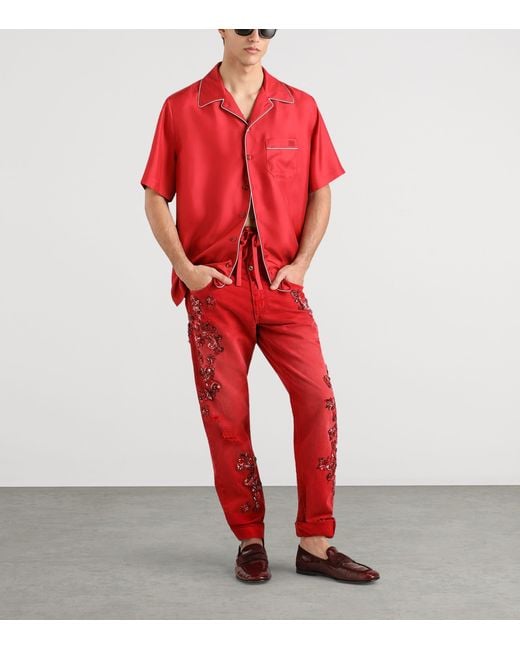 Dolce & Gabbana Red Silk Shorts for men