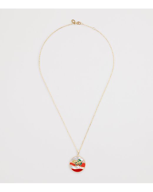 L'Atelier Nawbar Metallic Diamond, Malachite, Coral And Pearl Aurora Necklace