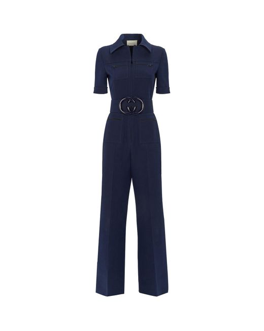 Gucci GG Belted Jumpsuit in Blue | Lyst UK