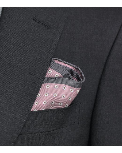 Canali Purple Silk Medallion Print Pocket Square for men