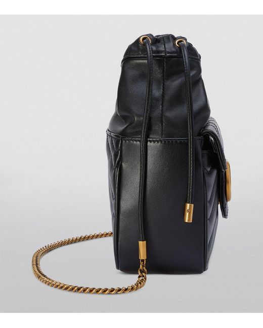 Gucci Black Leather Gg Marmont Bucket Bag
