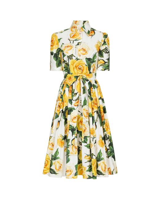 Dolce & Gabbana Yellow Cotton Floral Midi Dress