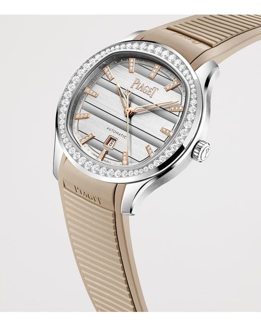 Piaget Metallic Stainless Steel And Diamond Polo Signature Date Watch