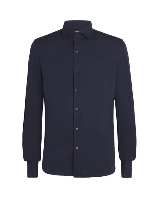 Isaia Blue Cotton Jersey Sport Shirt for men
