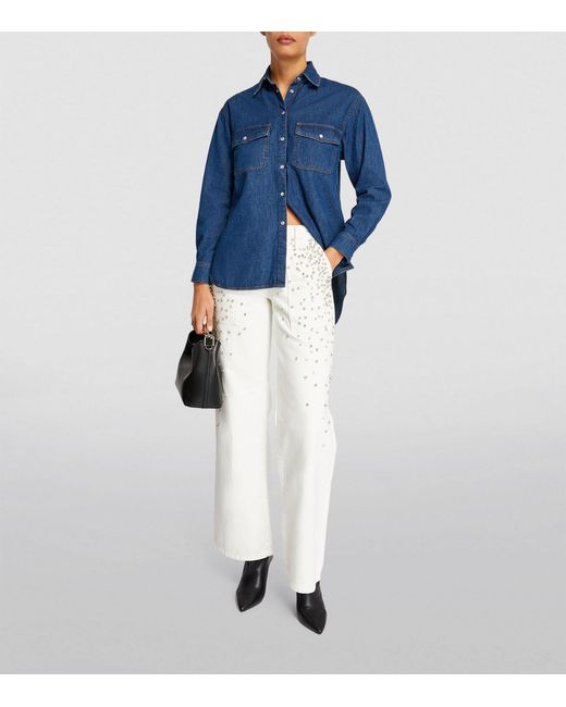 MAX&Co. White Rhinestone-embellished Wide-leg Trousers
