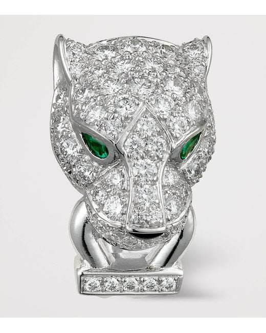Cartier Gray Diamond, Emerald And Onyx Panthère De Earrings