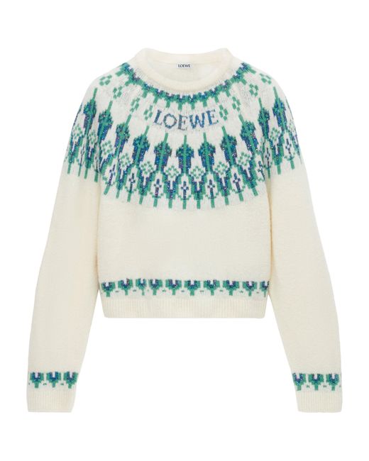 Loewe Blue Wool-Blend Sequinned Fair Isle Sweater