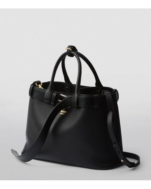 Prada Black Medium Leather Buckle Tote Bag