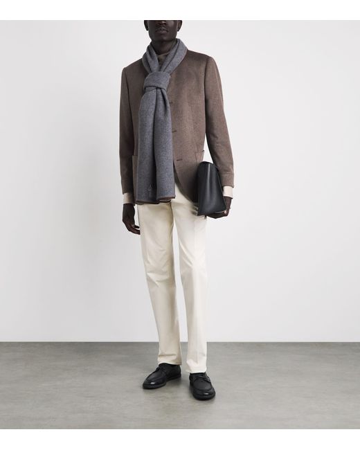 Colombo Gray Cashmere Nubuck-Trim Scarf for men