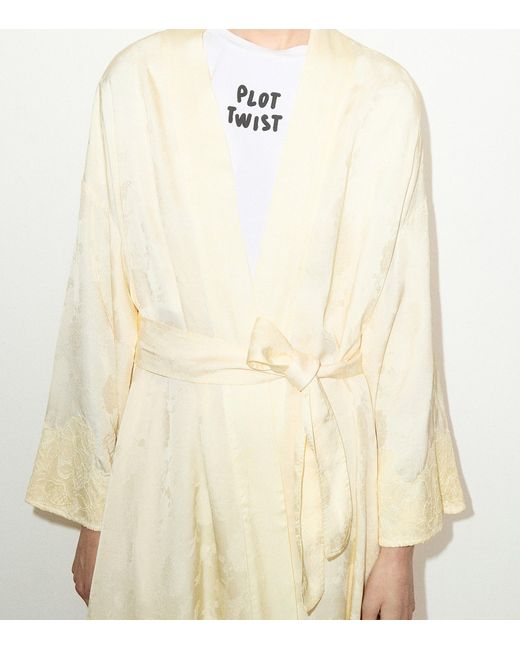 MAX&Co. Natural Satin Floral Belted Coat