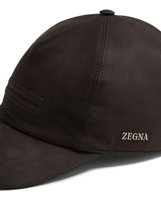 Zegna Black Secondskin Leather Baseball Cap for men