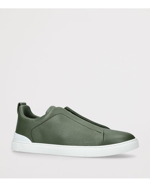 Zegna Green Leather Stitch Sneakers for men