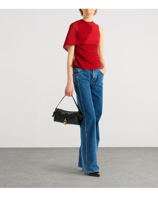 Balmain Red Ruched Asymmetrical Top