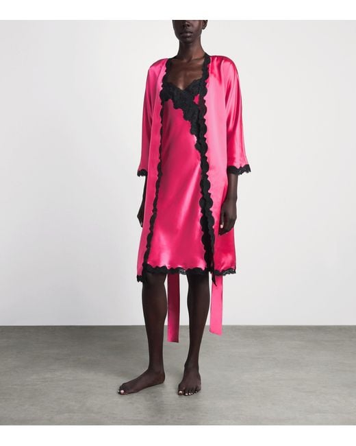 Loretta Caponi Pink Silk Corbezzollo Short Robe