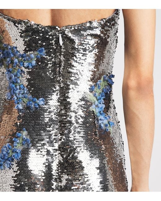 Monique Lhuillier Gray Sequin Floral Gown