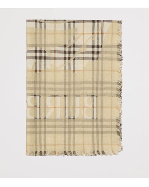 Burberry Natural Wool-Silk Ekd Check Wide Scarf