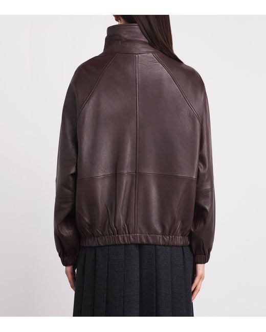 Sandro Brown Raglan-Sleeve Leather Jacket