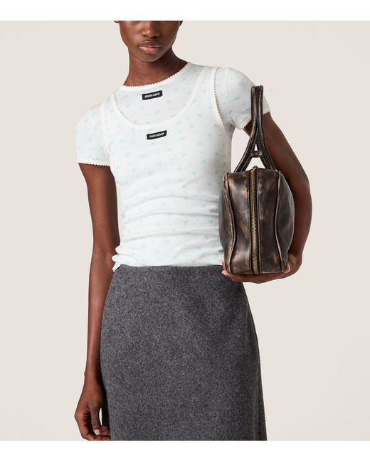 Miu Miu White Cotton Jersey Ribbed Tank Top