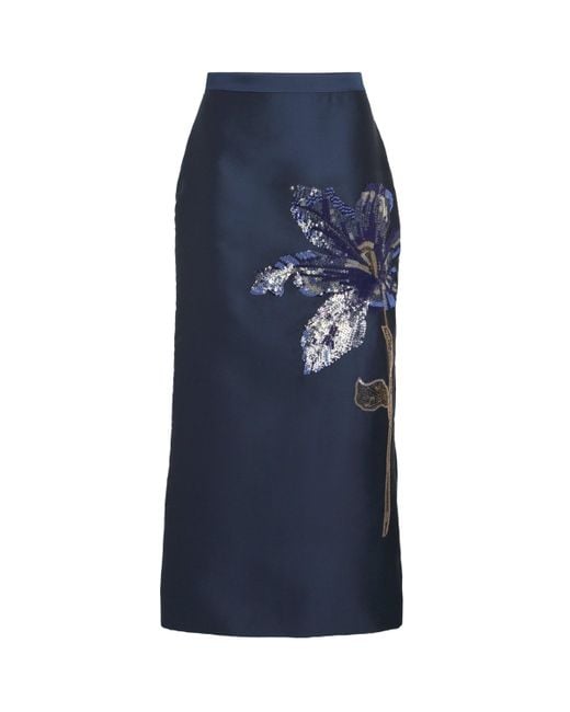 Erdem Blue Mikado Pencil Midi Skirt