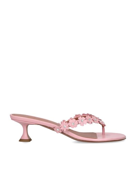 AMINA MUADDI Pink Leather Flower-Applique Gigi Heeled Sandals 45