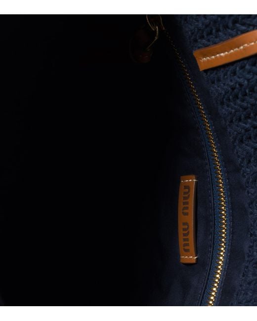 Miu Miu Black Raffia-Effect Woven Tote Bag