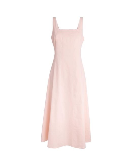 Theory Pink Linen-Blend Square-Neck Midi Dress