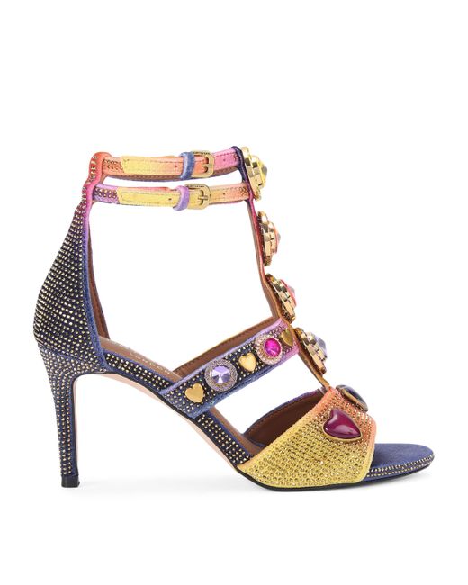 Kurt Geiger Pink Velvet Embellished Gem High Sandals