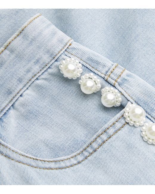Sandro Blue Embellished Wide-Leg Jeans