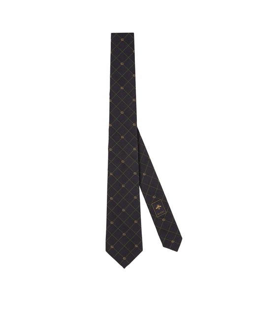 Gucci Black Double G And Check Silk Jacquard Tie for men