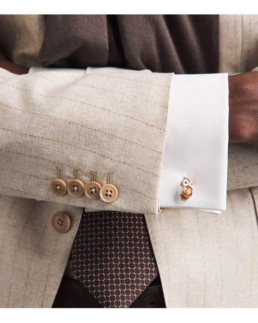 Deakin & Francis Natural Sterling And Sapphire Owl Cufflinks for men