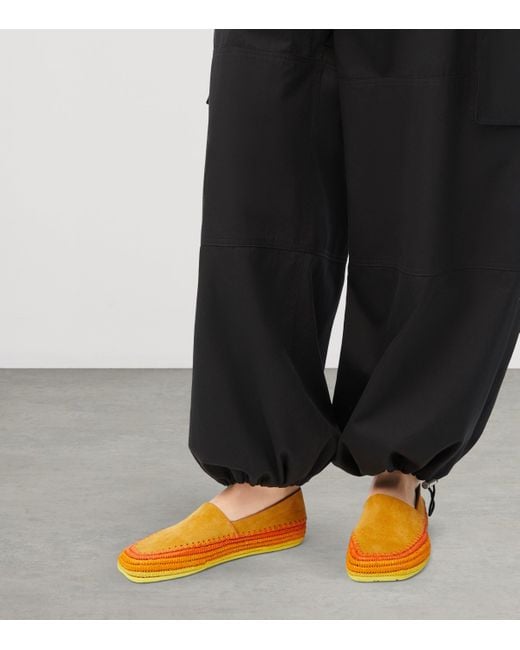 Loewe Orange Suede Raffia-Trim Rio Slippers