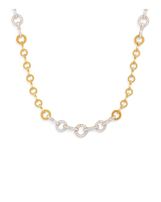 Azlee Metallic And Pavé Diamond Candence Circle Chain Necklace