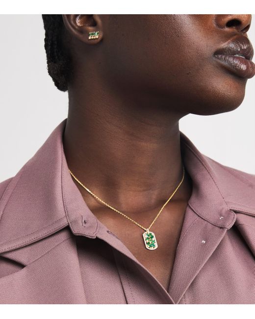 Suzanne Kalan Metallic Diamond And Emerald Medium Dog Tag Necklace