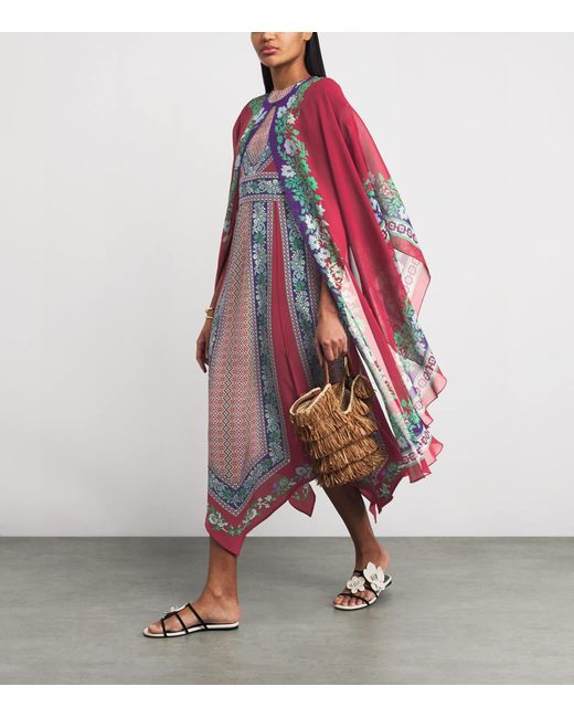 LaDoubleJ Red Silk Chiffon Printed Cape