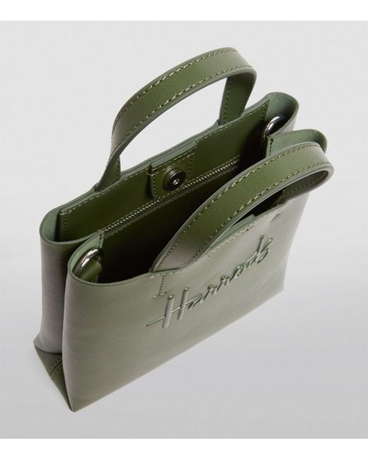 Harrods Green Medium Leather Kensington Tote Bag