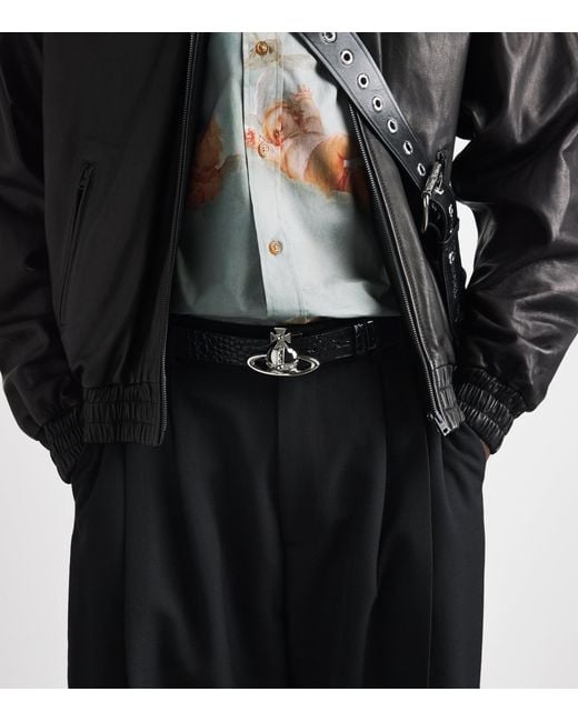 Vivienne Westwood Black Croc-Embossed Leather Orb Belt for men