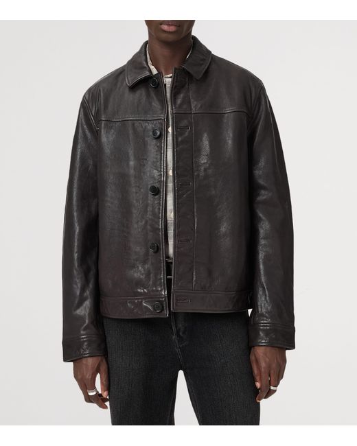AllSaints Black Leather Nates Jacket for men
