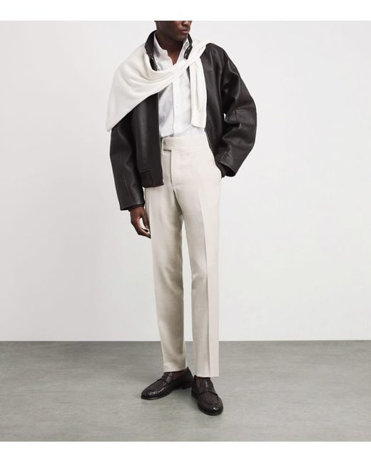 Isaia White Cotton-Linen Check Shirt for men