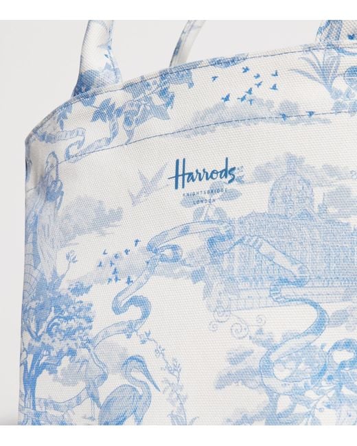 Harrods Blue Small Toile Print Tote Bag