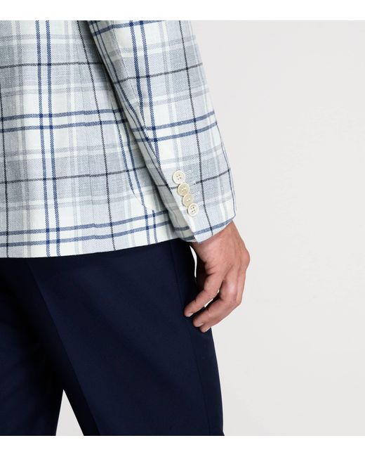 Dunhill Blue Wool-Blend Check Bourdon Blazer for men