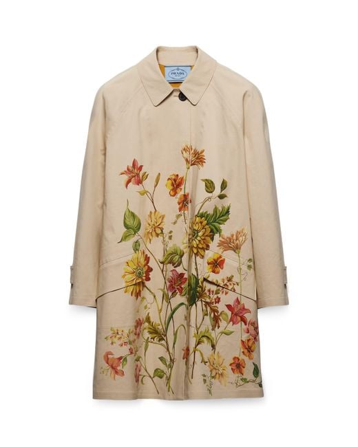 Prada Cotton Floral Print Coat in Natural | Lyst UK