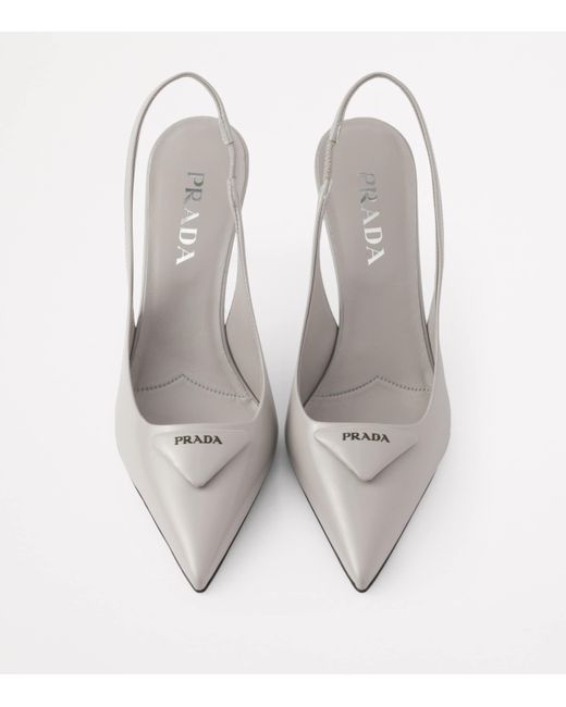 Prada White Brushed Leather Slingback Pumps 75